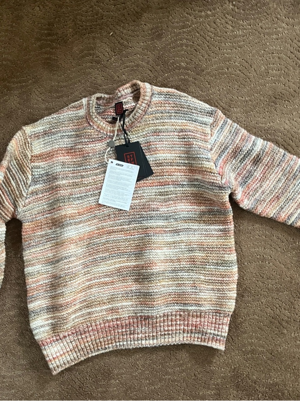 Stefanel Multicolor Striped Cowl & Turtleneck Sweater - Cream, Pink, Blue